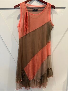 Mango Coral and Brown Sheer Layered Dress/Tunic